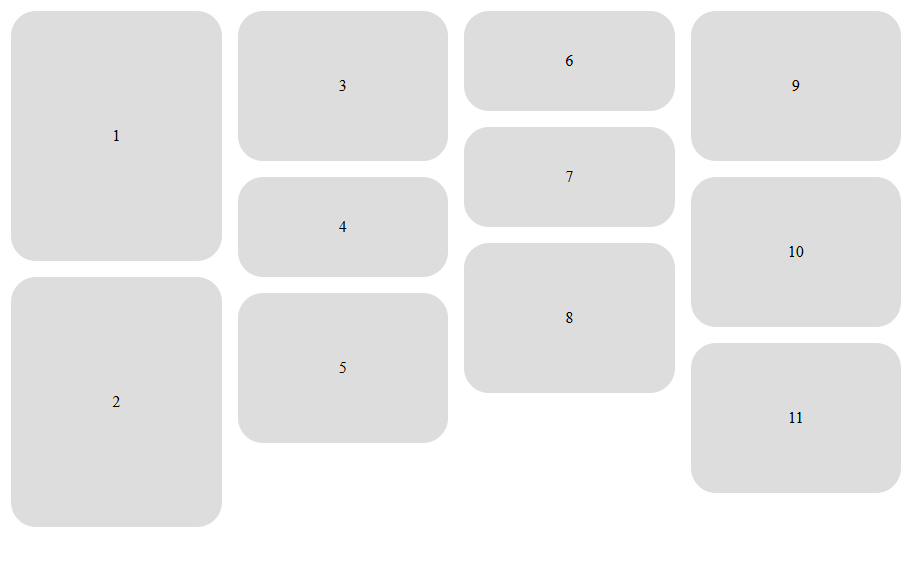 Masonry con l’uso di column-count in CSS.